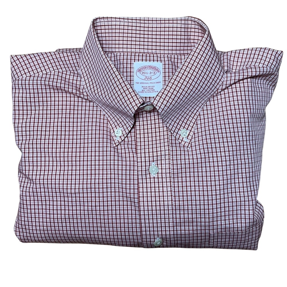 Brooks Brothers 346 Mens 15.5 2/3 Red Check Non-Iron Regular Fit Button Shirt
